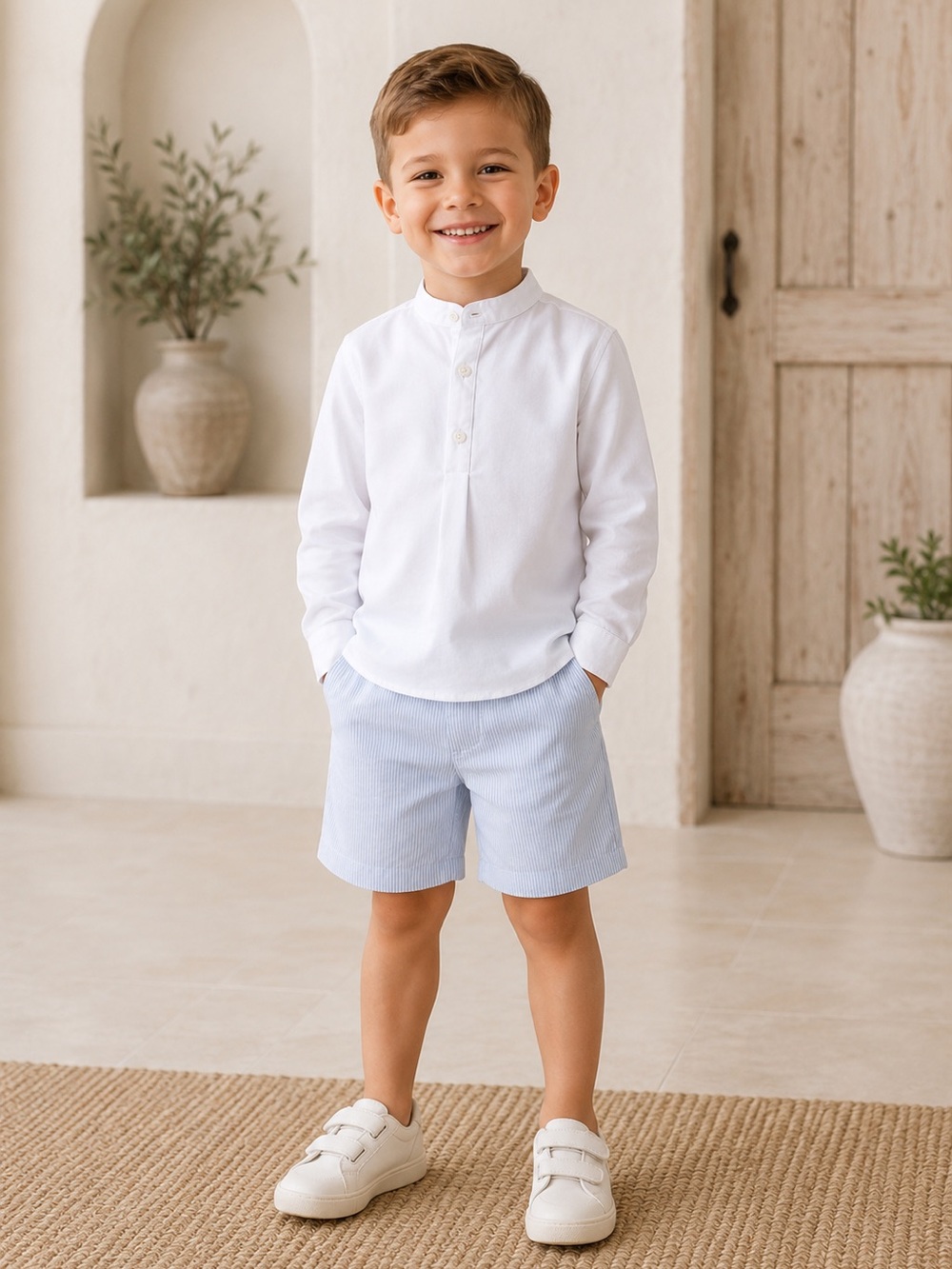 Edgehill Collection Boys Woven Long Sleeve Shirt & Shorts Set Sz 5 NWT
